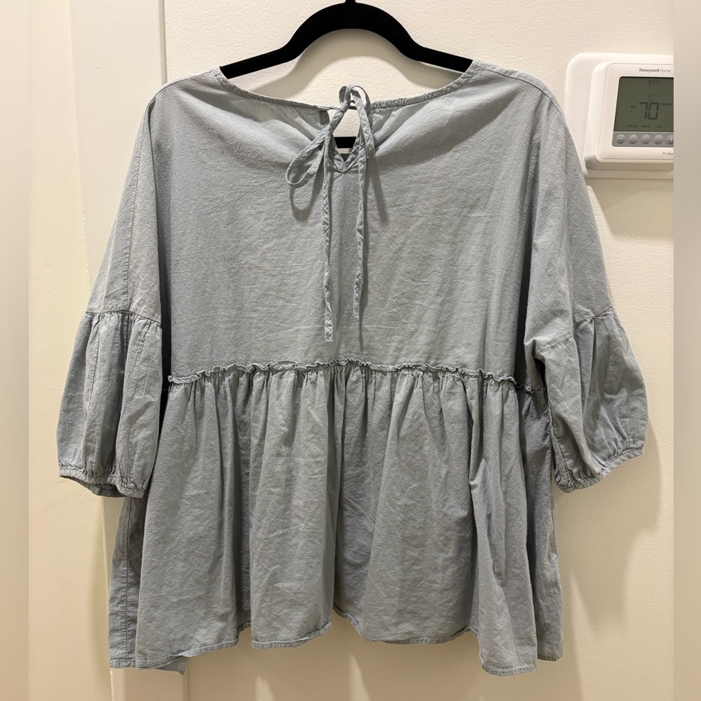 SALE 🌟 CHERRY | Robin Egg Blue Cotton Peplum Flowy Top - Picture 2 of 4
